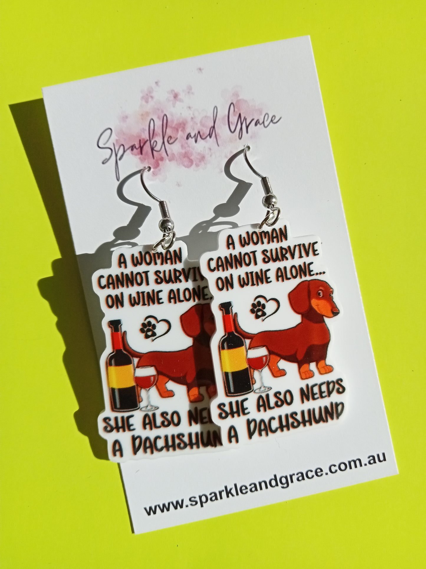Wine & Dachshund Dangle Earrings