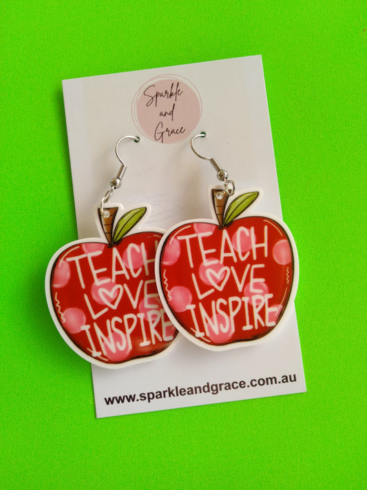 Teach, Love, Inspire Apple Dangle earrings
