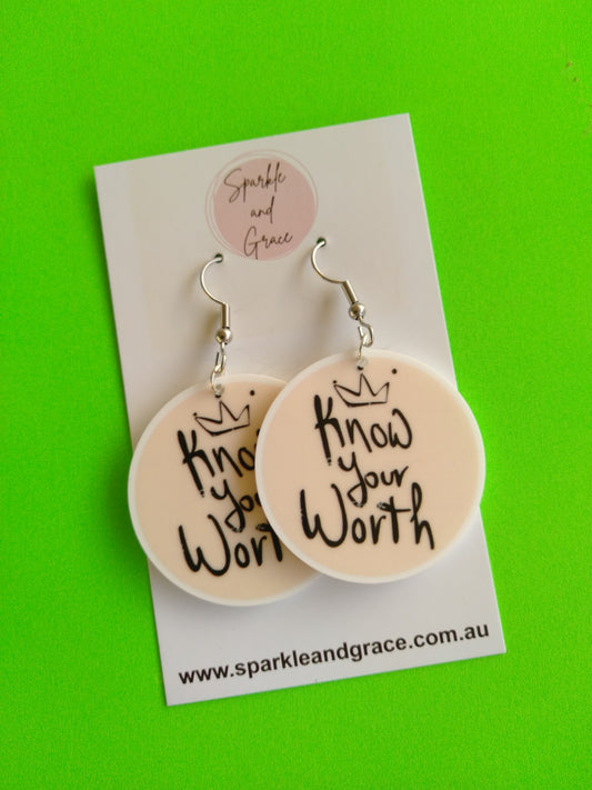 Know Your Worth Dangle Earrings