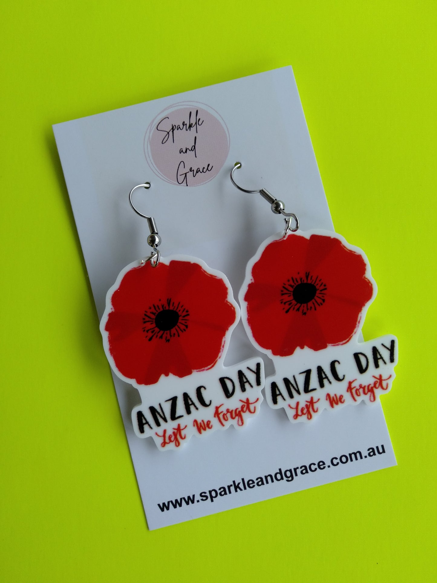 Anzac Day Poppy Dangle Earrings