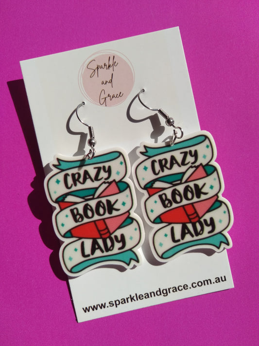 Crazy Book Lady Dangle Earrings